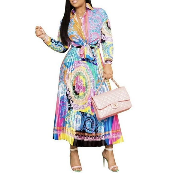 Women's Two Piece Button Down Collor Shirt Top and Skirt Set