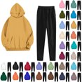 thumbnail image 1 of Women's Two Piece Casual Outfits Set Solid Hooded Drawstring Long Sleeve Sweatshirt Tops And Pants Set Suits, 1 of 1