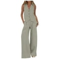 thumbnail image 1 of Women's Two Piece Casual Suit Sleeveless Button Vest and Wide Leg Pocket Trousers Outfit Set, 1 of 5
