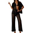 thumbnail image 1 of Women's Two Piece Crochet Outfits Hollow Out Swimsuit Button Up Tops Wide Leg Pants Beach Sets, 1 of 2