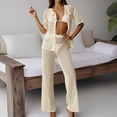 thumbnail image 1 of Women's Two Piece Crochet Outfits Hollow Out Swimsuit Button Up Tops Wide Leg Pants Beach Sets Beach Dress Cover up Cover up Shirts for Women Sheer Swimsuit Cover Ups for Women Button down Shirt Women, 1 of 4