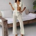 thumbnail image 1 of Women's Two Piece Crochet Outfits Hollow Out Swimsuit Button Up Tops Wide Leg Pants Beach Sets Beach Dress Cover up Cover up Shirts for Women Sheer Swimsuit Cover Ups for Women Button down Shirt Women, 1 of 4