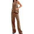 thumbnail image 1 of Women Two Piece Denim Set Button Down Backless Tank Top and Wide Leg Jeans Suits, 1 of 6