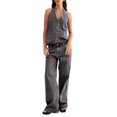 thumbnail image 1 of Women Two Piece Denim Set Button Down Backless Tank Top and Wide Leg Jeans 2 Piece Outfit Suits, 1 of 5