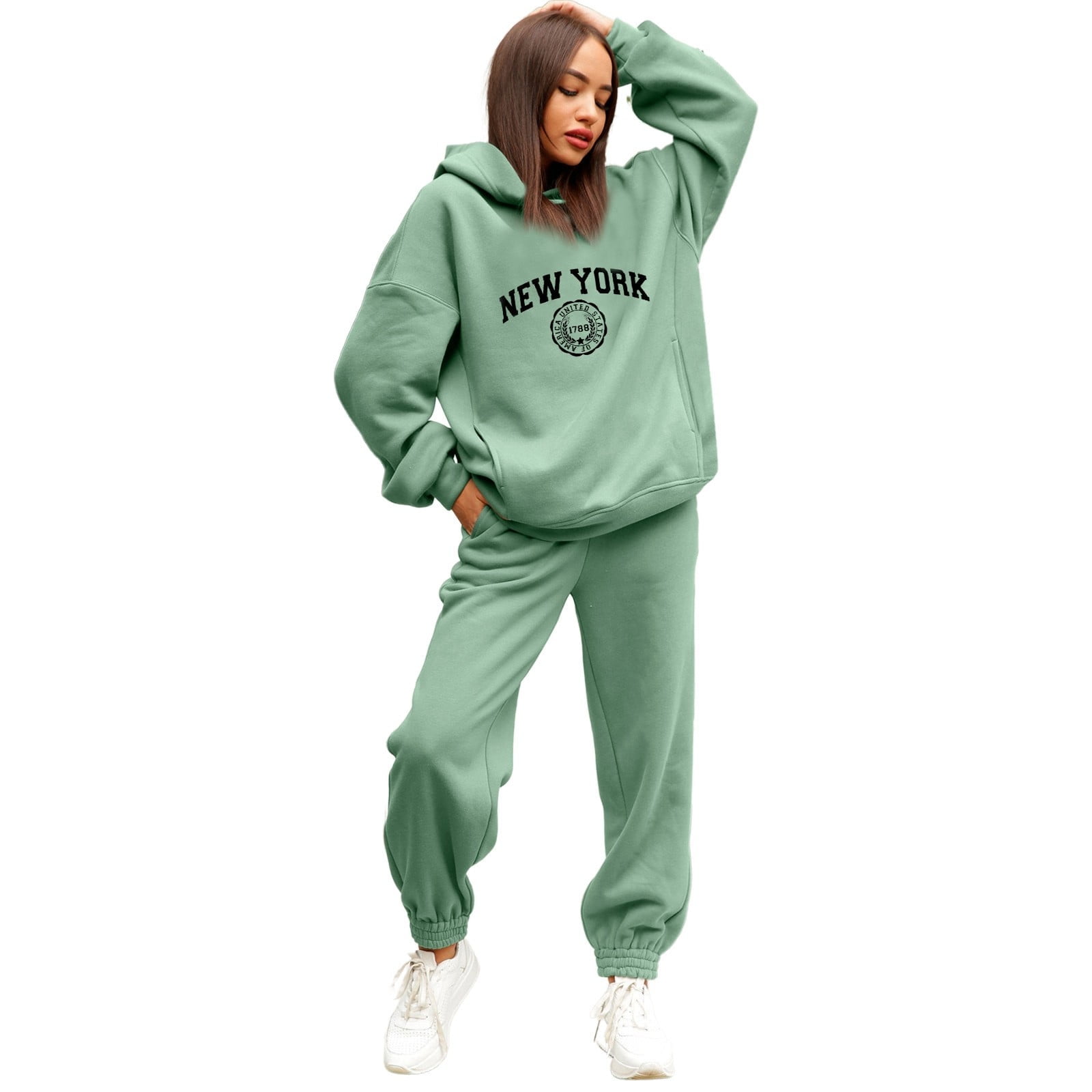Women s Two Piece Fall Sets Ladies Fashion Popular Letter Print Hoodie Pantsuit Casual Sweatsuits Fall Winter Sweatsuits Tracksuit Mint Green XXL Walmart Business Supplies
