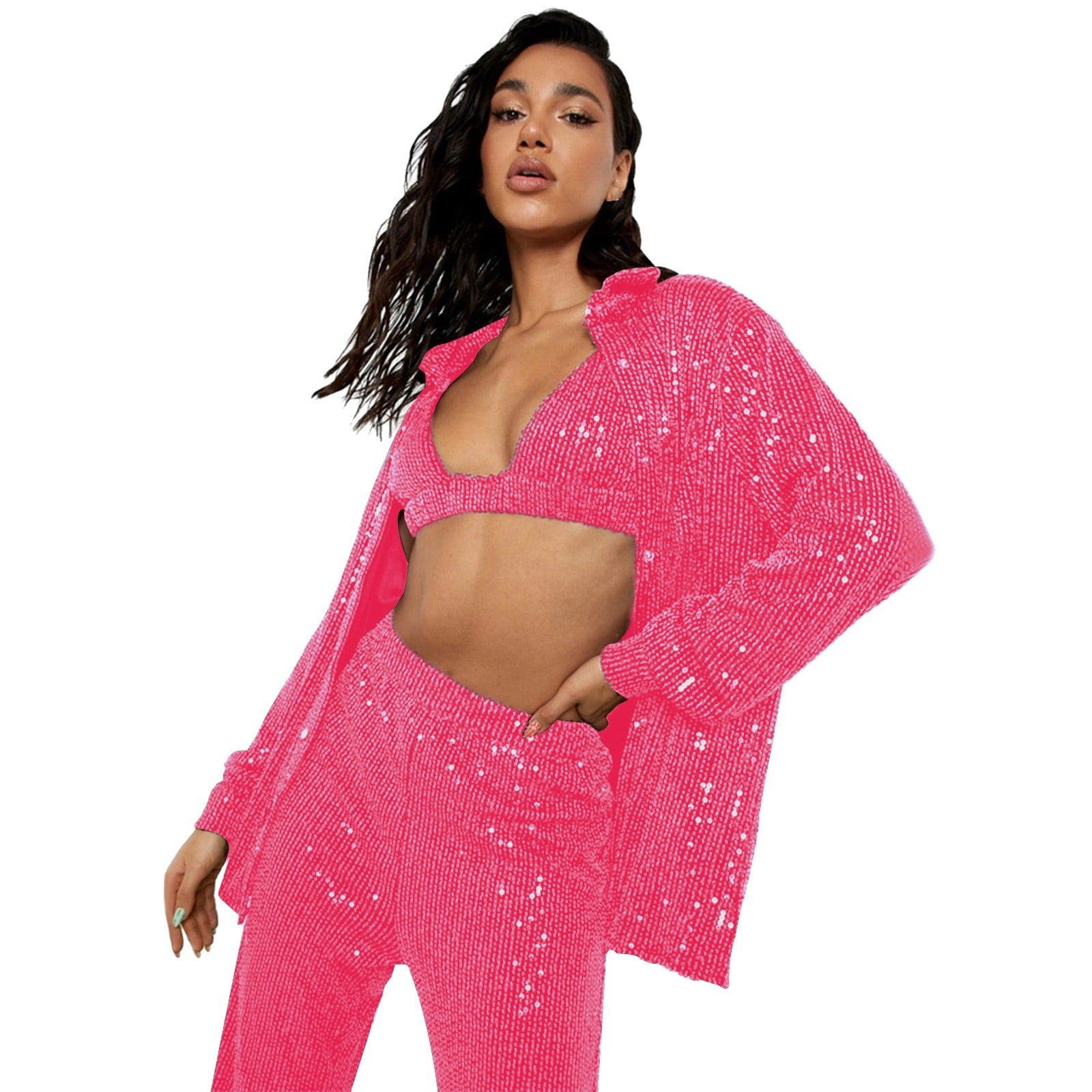 Women's Two Piece Fall Sets Solid Color Sequin Fashion Women's Two Piece Fall Sets Solid Color Sequin Fashion