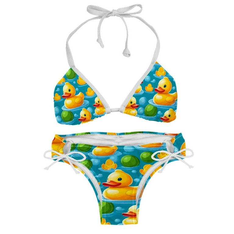 Women s Two Piece Halter Neck Bikini Swimsuits Padded Cute Yellow Duck Print Swimwear Bathing Suits XS Walmart