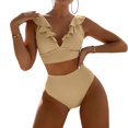 thumbnail image 1 of Women's Two Piece High Waist Tummy Trimming Swimsuit with Ruffle Sleeve V Neck Design, 1 of 9