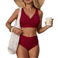 thumbnail image 1 of Women's Two Piece High Waisted Bikini Set Tummy Control Swimsuit Full Coverage Bathing Suit Wine S, 1 of 6