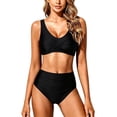 thumbnail image 1 of Women's Tummy Control High Waisted Bikini Set, Ruched Two Piece Swimsuit, Plus Size Swimwear, 1 of 6