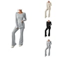 thumbnail image 1 of Women's Two Piece Knit Matching Outfits Crew Neck Slit Hem Tee And Pants Tracksuit Sets Women Capri Pants, 1 of 6