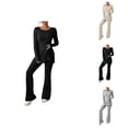 thumbnail image 1 of Women's Two Piece Knit Matching Outfits Crew Neck Slit Hem Tee And Pants Tracksuit Sets Women'S Capri Pants, 1 of 4