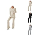 thumbnail image 1 of Women's Two Piece Knit Matching Outfits Crew Neck Slit Hem Tee And Pants Tracksuit Sets Women'S Casual Capris, 1 of 5