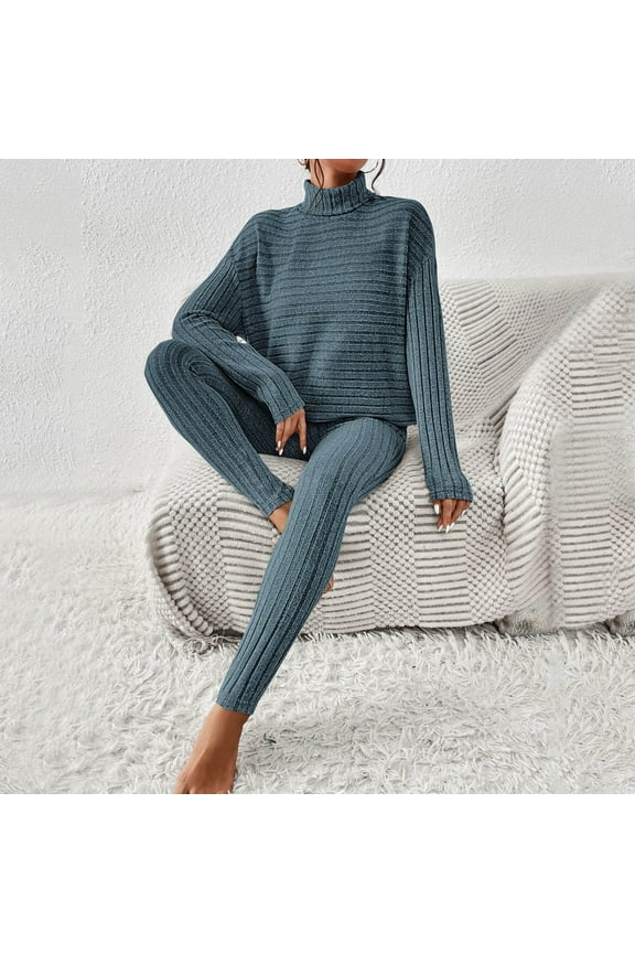 Women's Two Piece Knit Matching Outfits Crew Neck Slit Hem Tee And Pants Tracksuit Sets Dress Sexy Light Dress Pants Women Savor Petite Pants Suit for Women Womens Suits for Weddings Ladies Club Pants