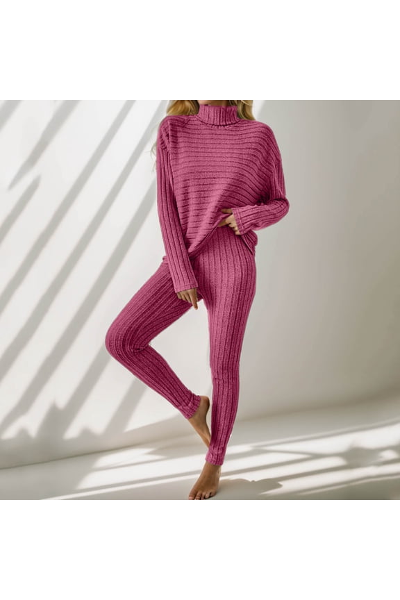 Women's Two Piece Knit Matching Outfits Crew Neck Slit Hem Tee And Pants Tracksuit Sets Pants Suit plus Size Fall Outfits Juniors Suit Size Pant Suit plus Size Pant Suits for Women Business Women Snow