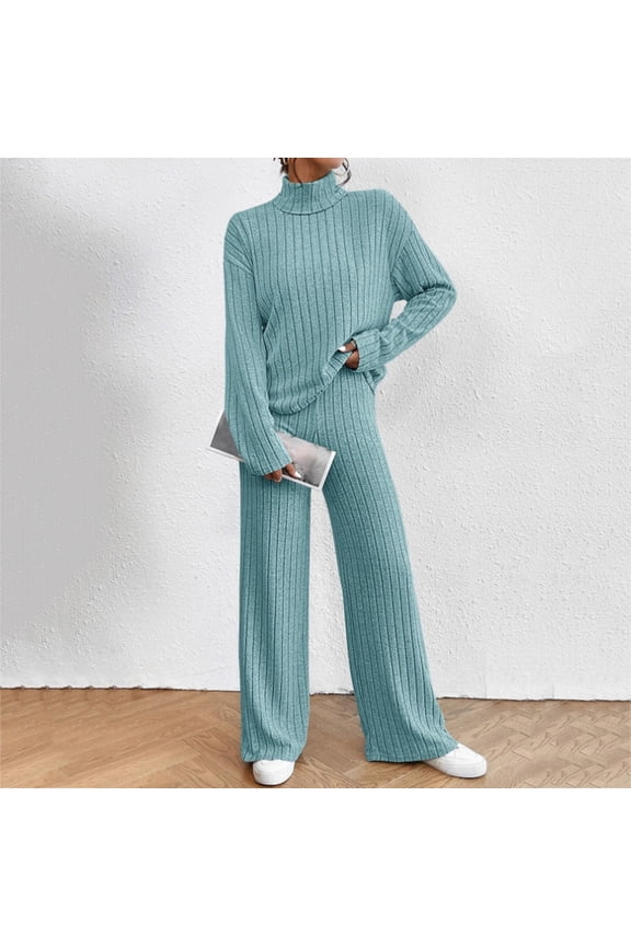 Women's Two Piece Knit Matching Outfits High Neck Slit Hem Tee And Pants Tracksuit Sets Womens Party Dress Women Tuxedo Suit Womens Work Pants Wide Leg Dressy Pant Suits Plaid Suit Juniors Pantsuit