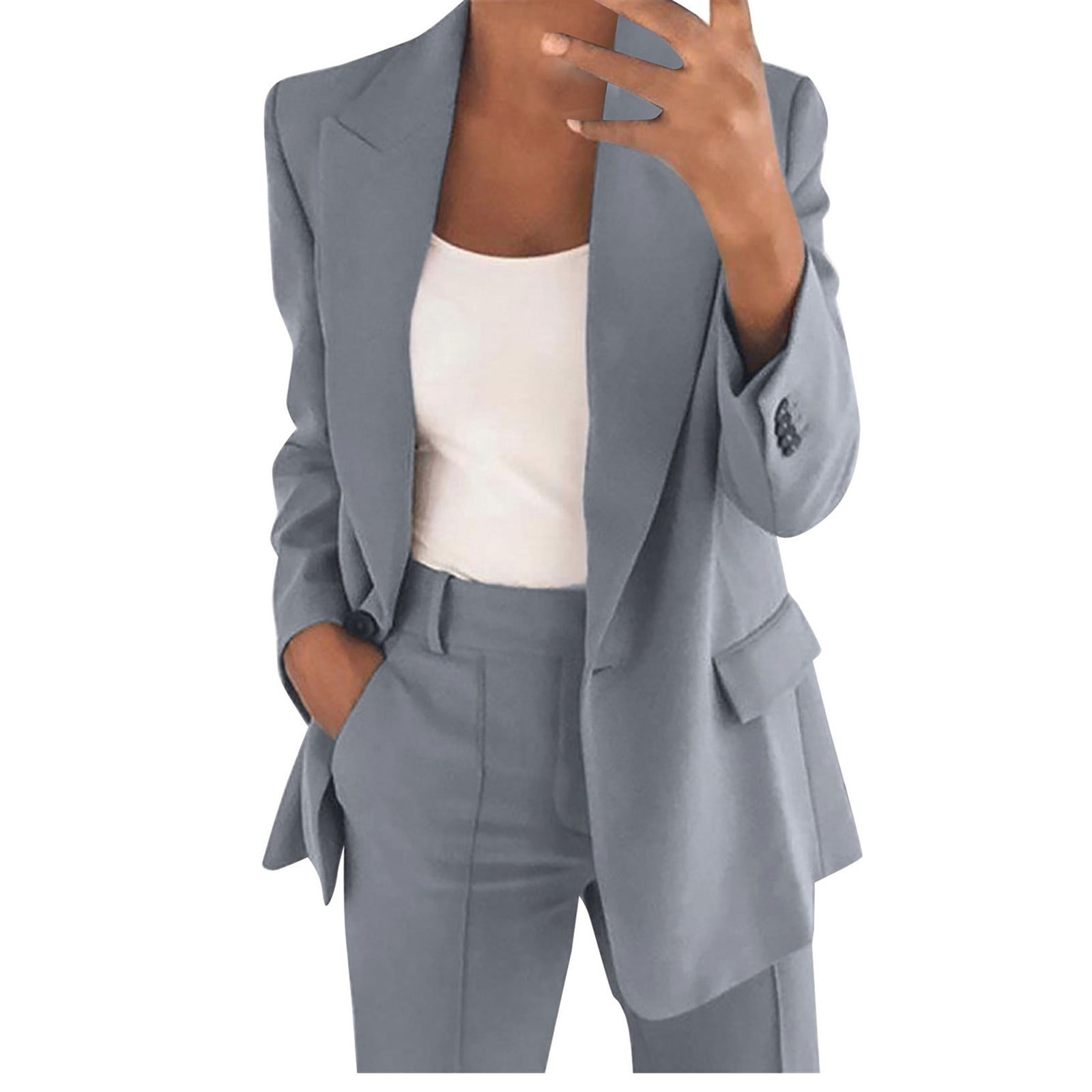 Women s Two Piece Lapels Dressy Pant Suits for A Wedding Winter Suit Set Office Business Long Womens Suit Pants Sleeve Button Formal Jacket Pant Suit Slim LooseTrouser Jacket Walmart