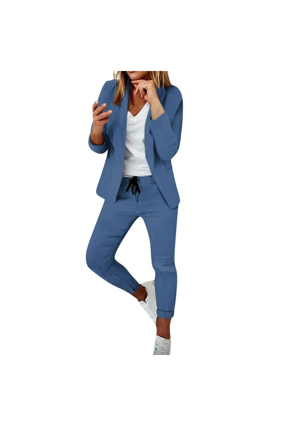 Women's Two Piece Lapels Jumpsuits for Women Plus Size Suit Set office Business Womens Pant Rompers and Jumpsuits Long Sleeve Jacket Pant Suit Slim Fit Trouser Jacket Suit