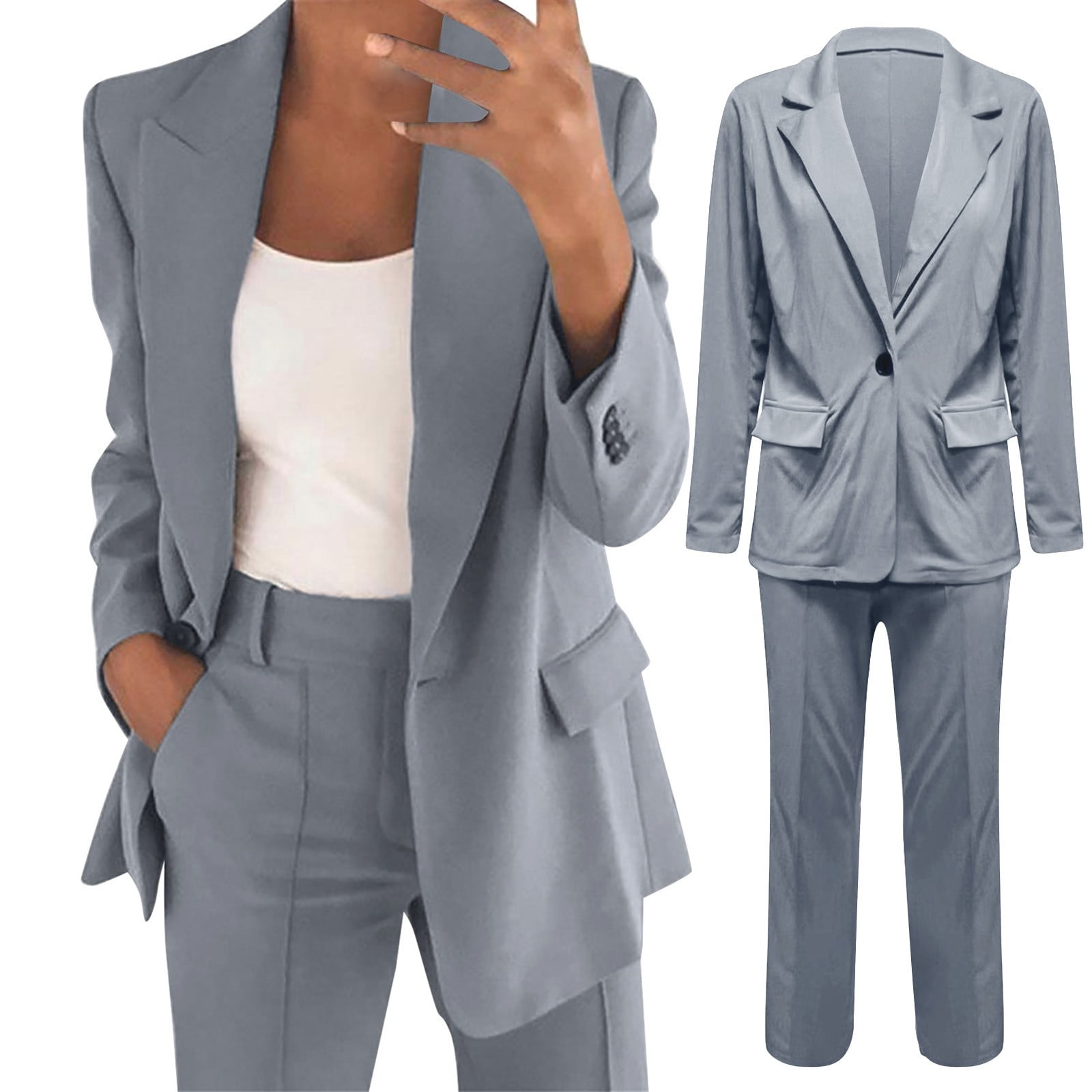 Women's Two Piece Lapels Suit Set Office Business Long Sleeve Button Formal  Jacket + Pant Suit Slim LooseTrouser Jacket Suit Women Dress Suites  Homecoming Pants Outfit Junior 