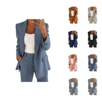 Women's Two Piece Lapels Suit Set Office Business Long Sleeve Button Formal Jacket   Pant Suit Slim LooseTrouser Jacket Suit Womens Capris Pants