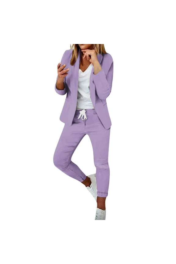 Women's Two Piece Lapels Sweatpants Outfit Women Suit Set office Business Pant Suits for Women Dressy Wedding Guest Petite Long Sleeve Jacket Pant Romper Dressy Suit Slim Fit Trouser Jacket Suit