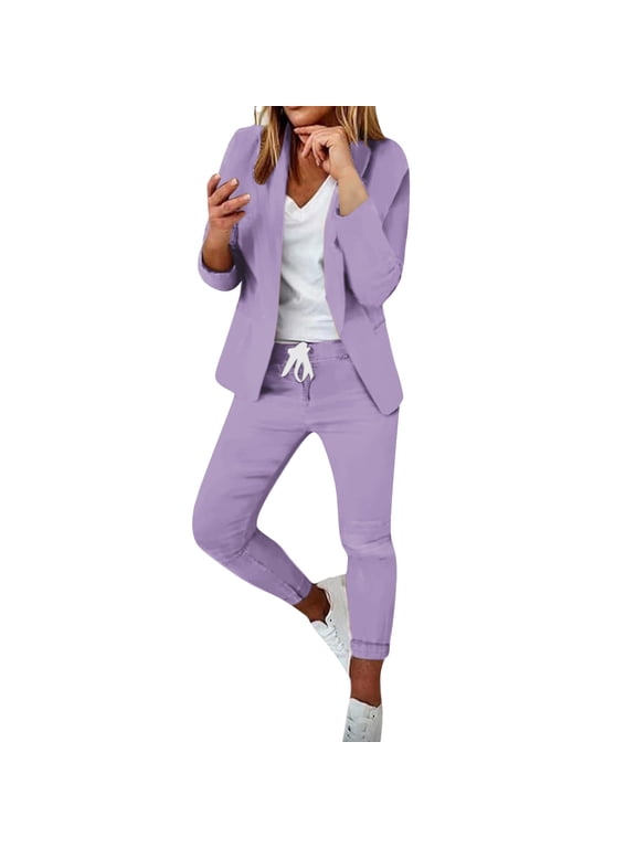 Women's Two Piece Lapels Sweatpants Outfit Women Suit Set office Business Pant Suits for Women Dressy Wedding Guest Petite Long Sleeve Jacket Pant Romper Dressy Suit Slim Fit Trouser Jacket Suit