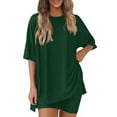 thumbnail image 1 of Women's Two Piece Lounge Set 2025 Summer Casual Oversized Crewneck Shirts Biker Shorts Matching Airport Travel Outfit, 1 of 6