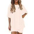 thumbnail image 1 of Women's Two Piece Lounge Set 2025 Summer Casual Oversized Crewneck Shirts Biker Shorts Matching Airport Travel Outfit, 1 of 6