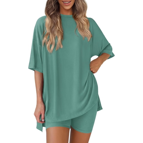 Women's Two Piece Lounge Set, Short Lounge Sets for Women, Short and Shirt Set for Women Green S