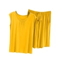 thumbnail image 1 of Women's Two Piece Lounge Set Short Sleeve Crew Neck Tops Drawstring Shorts Casual Loose Comfy Home Wear (XXL, Yellow), 1 of 7