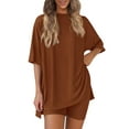 thumbnail image 1 of Women's Two Piece Lounge Set Summer Casual Oversized Shirts Biker Shorts Indoor Outdoor Casual Set, 1 of 10