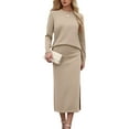 thumbnail image 1 of Women's Two Piece Matching Sweater Sets Knit Long Sleeve Pullover Tops Bodycon Mid Long Skirts Fall Outfits, 1 of 4