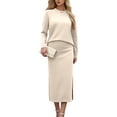 thumbnail image 1 of Women's Two Piece Matching Sweater Sets Knit Long Sleeve Pullover Tops Bodycon Mid Long Skirts Fall Outfits, 1 of 4