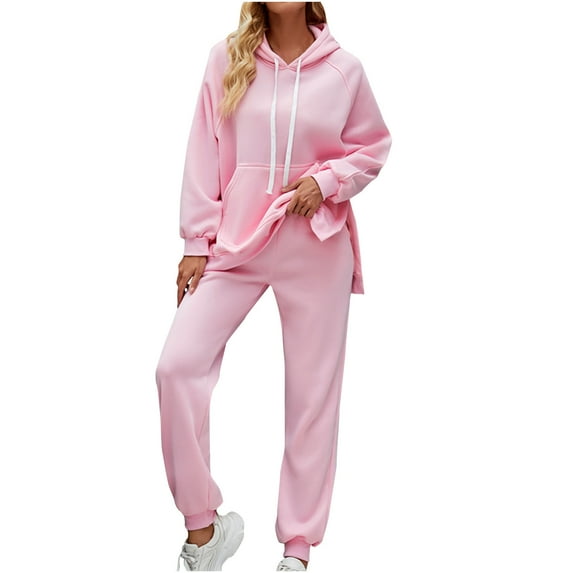 Women's Two Piece Matching Workout Sets Pullover Split Hem Hoodies with Jogger Pants