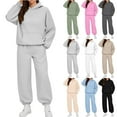 thumbnail image 1 of Women's Two Piece Outfits Solid Casual Crew-Neck Long-Sleeved Trousers And Tight-Waist Hoodie Suit Sports Suits, 1 of 7