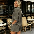 thumbnail image 1 of Women's Two-Piece Outfits Casual Short Sleeve Button Down Shirt And Drawstring Shorts Set Loose Loungewear For Summer, 1 of 9