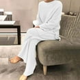 thumbnail image 1 of Women's Two Piece Outfits Sweater Sets 2 Piece Long Sleeve Knit Pullover Tops Wide Leg Pants Spring Fall Lounge Sets, 1 of 1