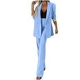 thumbnail image 1 of Women's Two Piece Outfits Long Sleeve Button Down Blazer Jacket and Wide Leg Pants Pockets Business Casual Office Suit Sets, 1 of 7