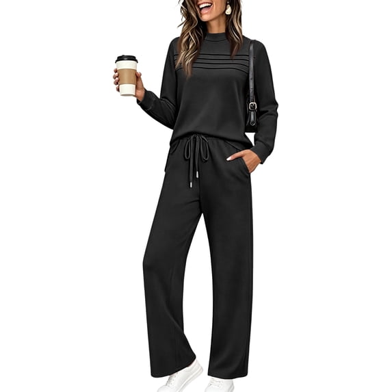 Women's Two Piece Outfits Long Sleeve Lounge Sets Oversized Sweatshirt Baggy Wide Leg Pants Matching Set Tracksuit