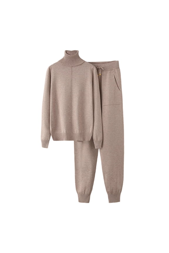 Women's Two Piece Outfits Loose Turtleneck Knit Pullover Sweater Top Jogging Pants 2025 Fall Lounge Sweatsuit Sets