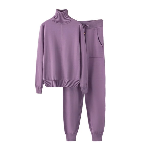 Women's Two Piece Outfits Loose Turtleneck Knit Pullover Sweater Top Jogging Pants 2025 Fall Lounge Sweatsuit Sets