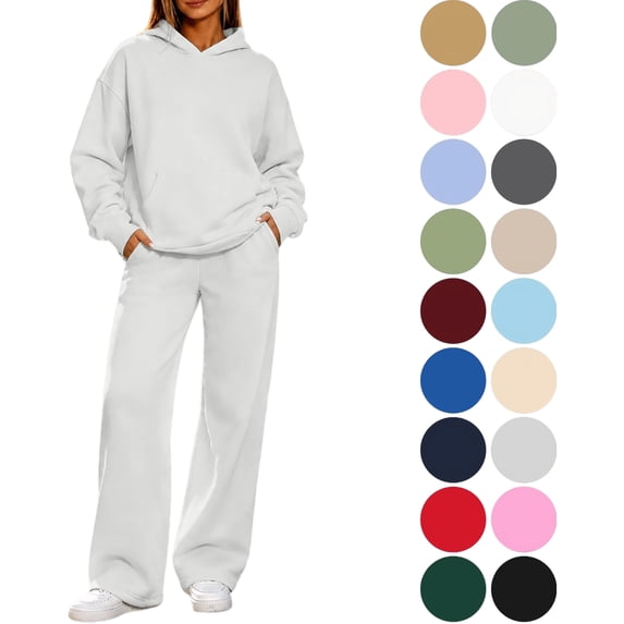 Women's Two Piece Outfits Sports Hooded Sweatshirt With Pockets And Wide-leg Casual Pants Suits