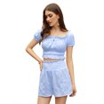 thumbnail image 1 of Women's Two Piece Outfits Square Neck/Off The Shoulder Ruffle Crop Top Frill Trim Shorts Sets, 1 of 5