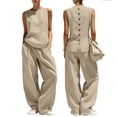 thumbnail image 1 of Women's Two Piece Outfits Summer Sleeveless Tops Wide Leg Pants Vacation Matching Set, 1 of 8
