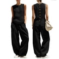 thumbnail image 1 of Women's Two Piece Outfits Summer Sleeveless Tops Wide Leg Pants Vacation Matching Set, 1 of 8
