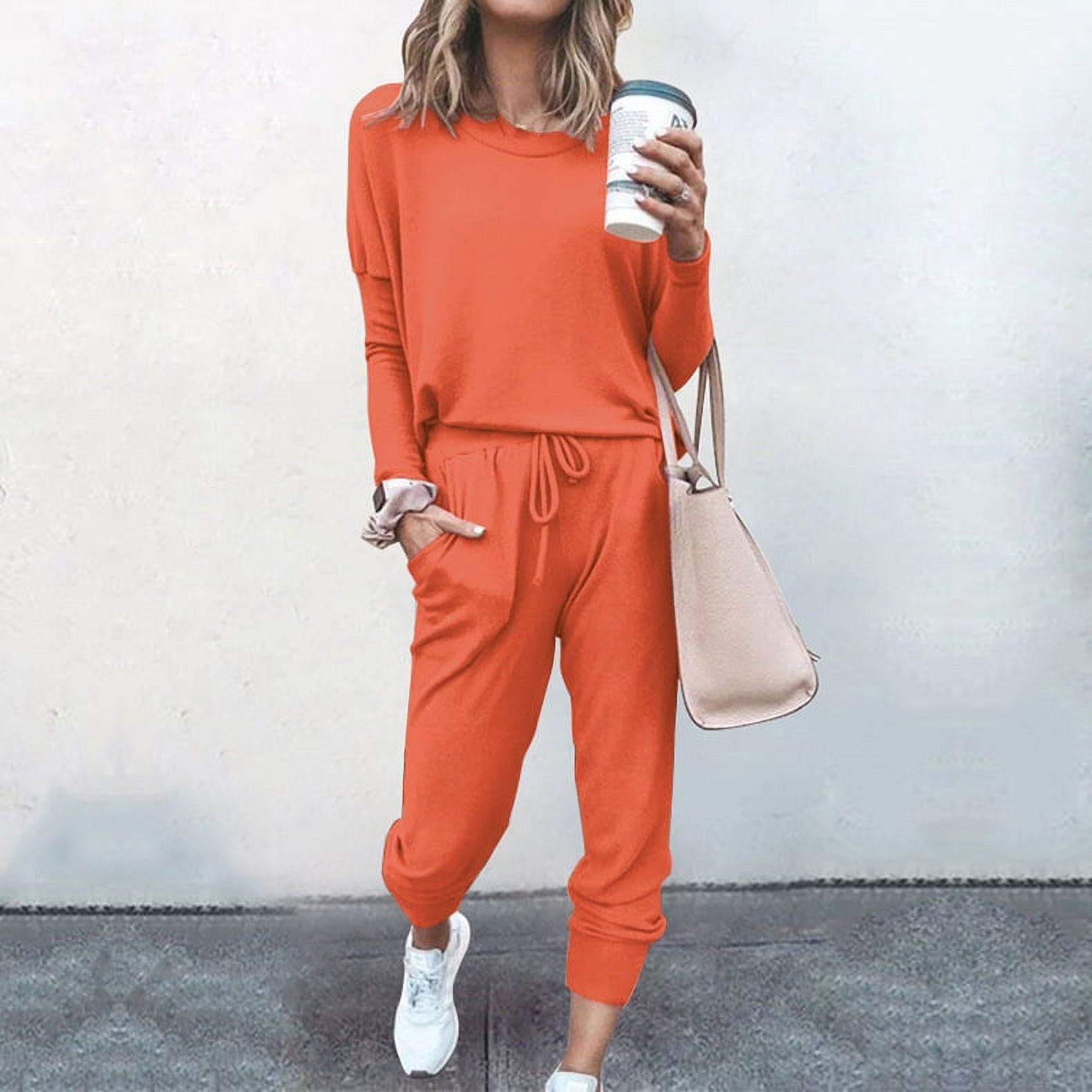 Women's Two Piece Outfits Sweater Sets Long Sleeve Pullover and Drawstring  Pants Lounge Sets