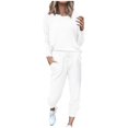 thumbnail image 1 of Women's Two Piece Outfits Sweatshirt Set Long Sleeve Casual Loose Solid Color Fall White Sweatpants Tracksuit Lounge Sets S-2XL, 1 of 5