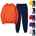 thumbnail image 1 of Women's Two Piece Outfits Sweatshirt Set Long Sleeve Solid Color Crew Neck Pullover Casual Sports Fall Orange Sweatpants Tracksuit Lounge Sets ( 2XL ), 1 of 6