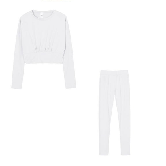 Women's Two Piece Outfits Sweatshirt Set Loose Solid Color Sports Breathable Casual Waist Fall White Sweatpants Tracksuit Lounge Sets S-2XL