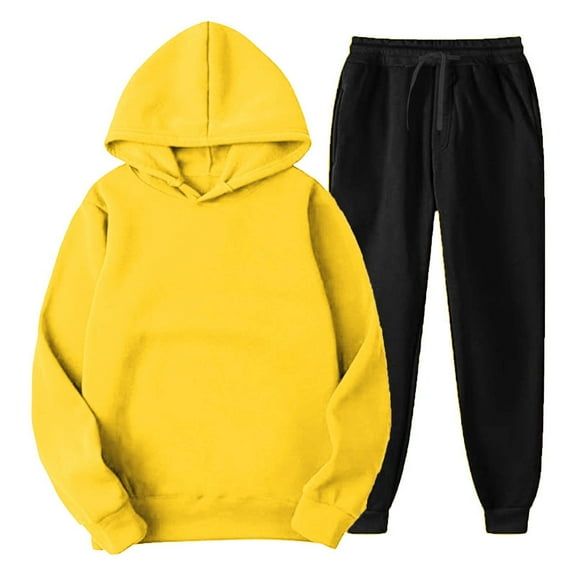 Women's Two Piece Outfits Sweatsuit Lounge Matching Sets,2024 Fall Winter Trendy Solid Color Hooded Track Suit Women Classic Long Sleeve Pullover Tops Casual Loose Drawstring Pockets Pants Jogger Set